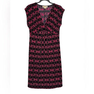Michael Michael Kors Midi Dress Black Pink Designed V Neck W Bow Size Medium